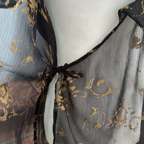 Lauren Ralph Lauren Black/Gold Sheer Wrap Women’s Blouse Size 10 - Picture 8 of 10